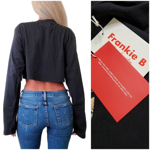 Frankie B Jenny Black Crop Long Sleeve Top - Picture 3 of 6